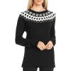 Vince Camuto Women’s Long Sleeve Embellished Yoke Jacquard Stitch Sweater(Rich Black)