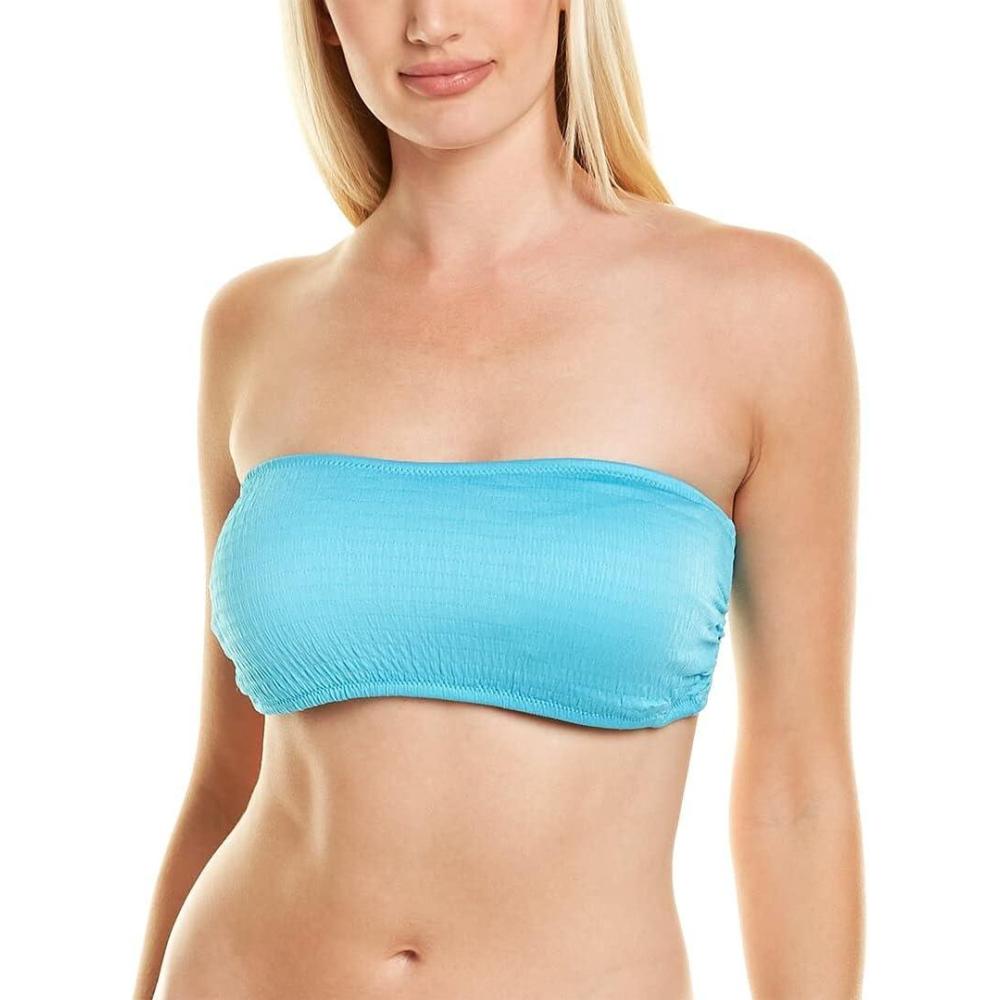 imageVince Camuto Womens Standard Bandeau Bikini Top Swimsuit with Removable Neck StrapRipple Effect Light Hydro