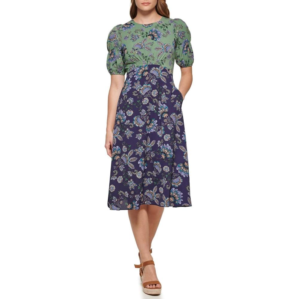 imageVince Camuto Womens Casual Midi Shirt DressGreen Multi