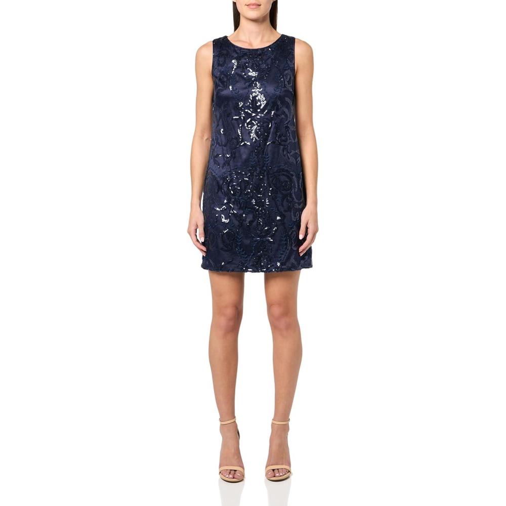 imageVince Camuto Womens Sleeveless Boat Neck Sequin Shift DressNavy