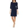 Vince Camuto Women’s 3/4 Sleeve Boat Neck Scuba Crepe Shift Mini Dress(Navy Multi)