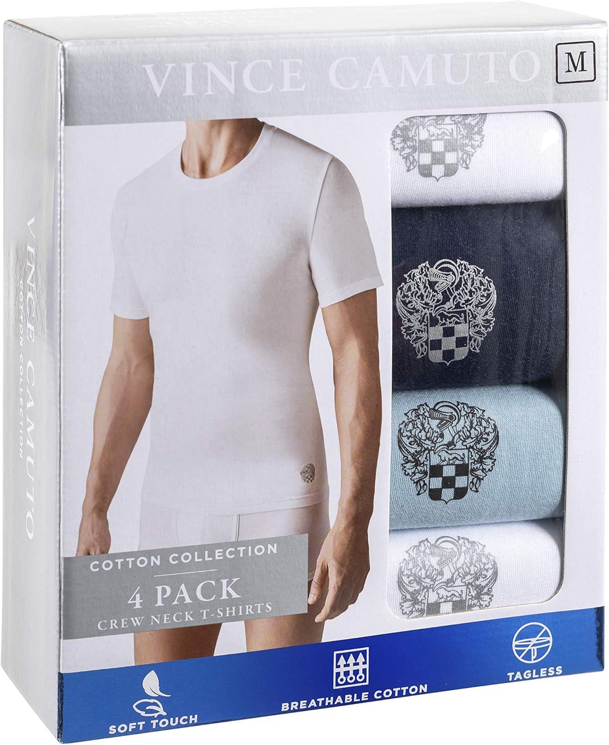 imageVince Camuto Mens Undershirt  4 Pack Cotton Crewneck TShirt Size SXLWhiteNavyPowder BlueWhite