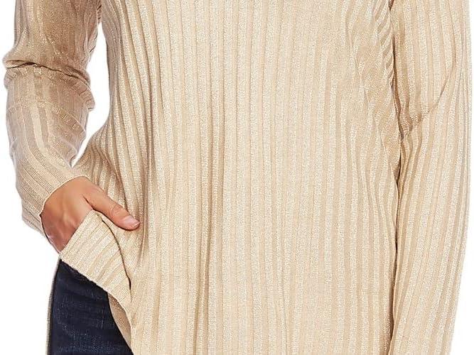 imageVince Camuto Womens Rib Stripe Lurex VNeck SweaterFlax Heather