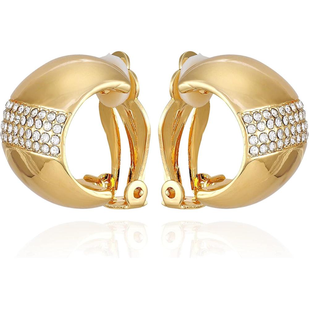 imageVince Camuto Goldtone Crystal Glass Stone Hoop Clip On Earrings for Women