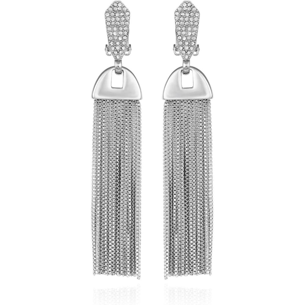 imageVince Camuto Silver Tone Crystal Glass Stone Tassel Dangle Drop Earrings
