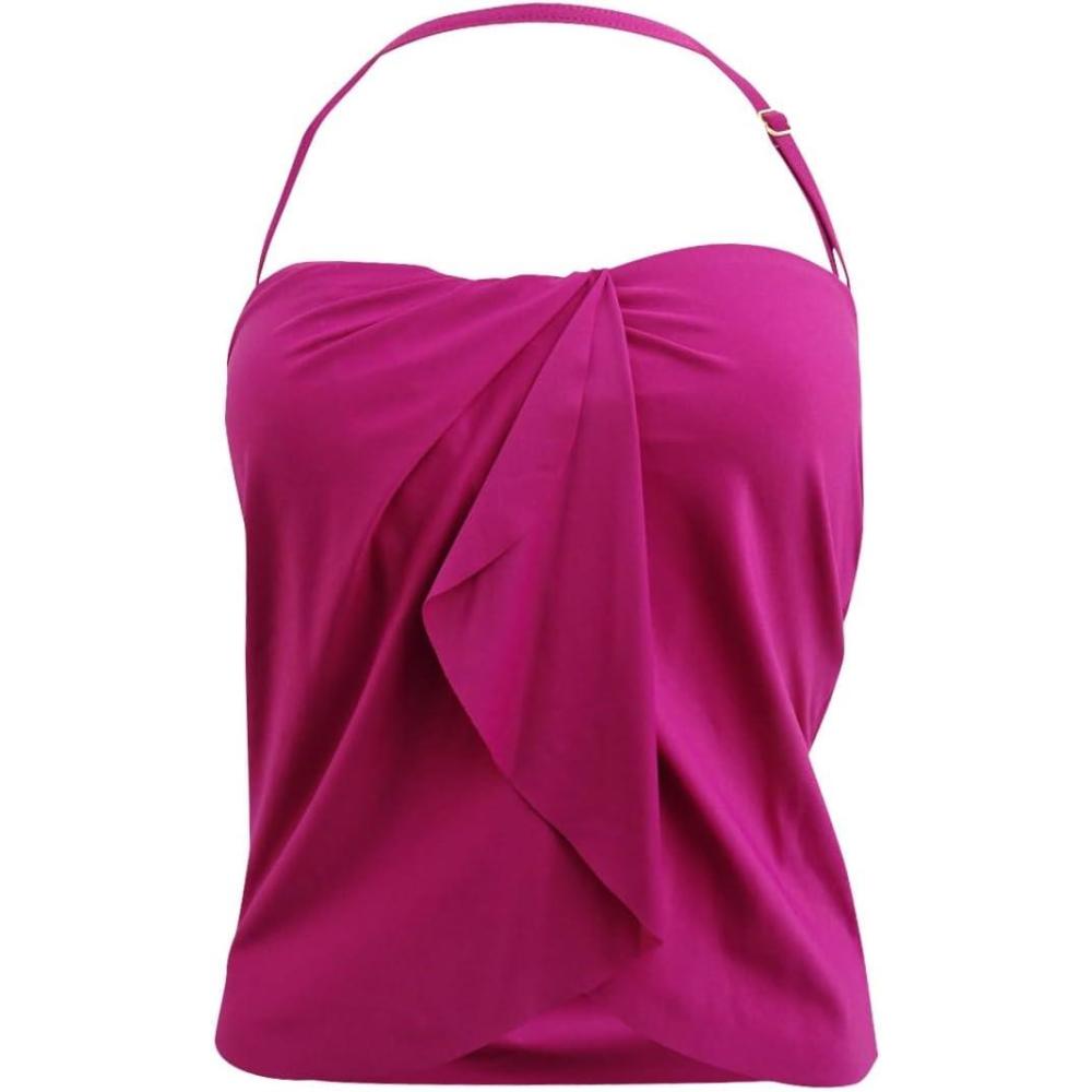 imageVince Camuto Womens Draped Bandini Top Swimsuit with Removable StrapsRaspberry
