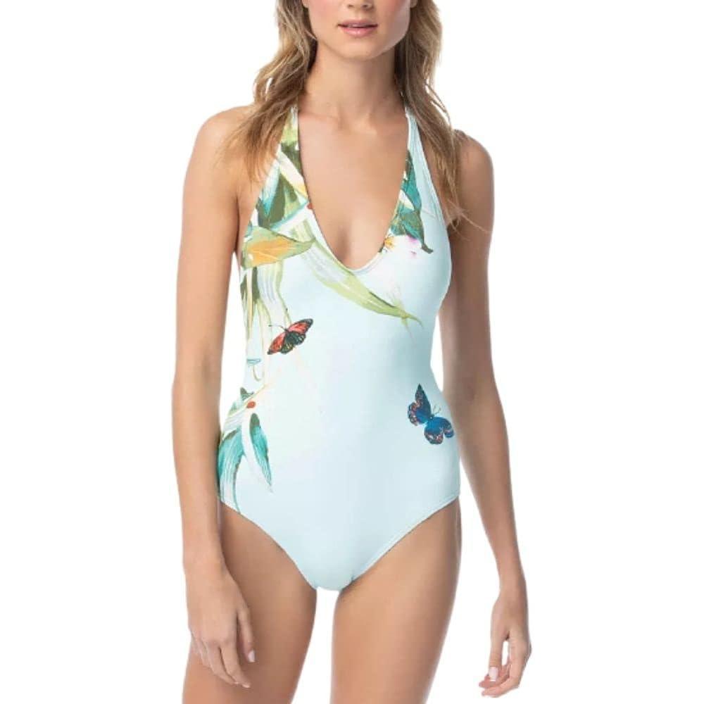 imageVince Camuto Womens Standard Halter One Piece Swimsuit with Removable Soft CupsGarden Paradise Mist
