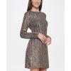 Vince Camuto Women’s Long Sleeve High Neck Sequin Shift Mini Dress(Bronze)
