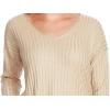 Vince Camuto Women’s Rib Stripe Lurex V-Neck Sweater(Flax Heather)