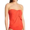 Vince Camuto Womens Draped Bandini Top Swimsuit with Removable Straps(Red Sunset)
