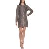 Vince Camuto Women’s Long Sleeve High Neck Sequin Shift Mini Dress(Bronze)
