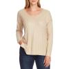 Vince Camuto Women’s Rib Stripe Lurex V-Neck Sweater(Flax Heather)