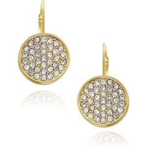 Vince Camuto Gold Tone Pave Circle Lever Back Earrings
