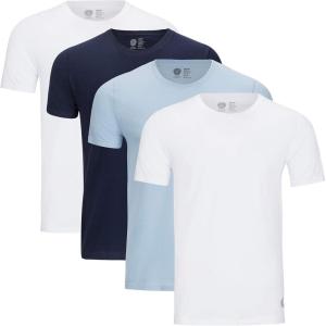 Vince Camuto Men’s Undershirt – 4 Pack Cotton Crewneck T-Shirt (Size: S-XL)(White/Navy/Powder Blue/White)