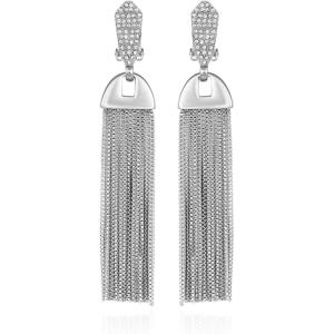 Vince Camuto Silver Tone Crystal Glass Stone Tassel Dangle Drop Earrings