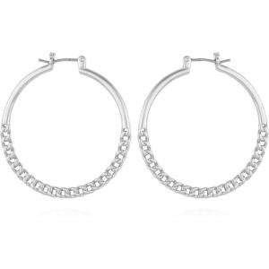 Vince Camuto Silvertone Frozen Dual Link Hoop Earrings