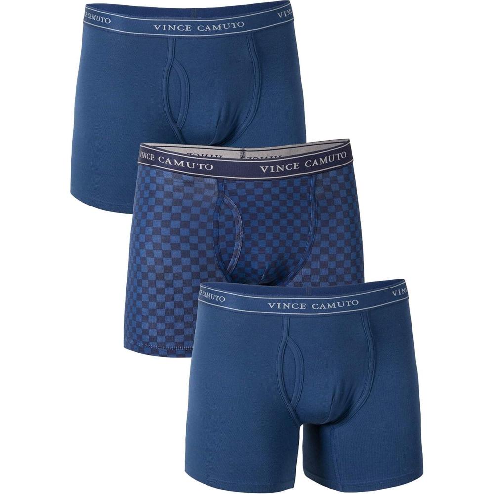 imageVince Camuto Mens Cotton Stretch Boxer Brief MultiPack 2PkEstate BlueCheckerboardEstate Blue