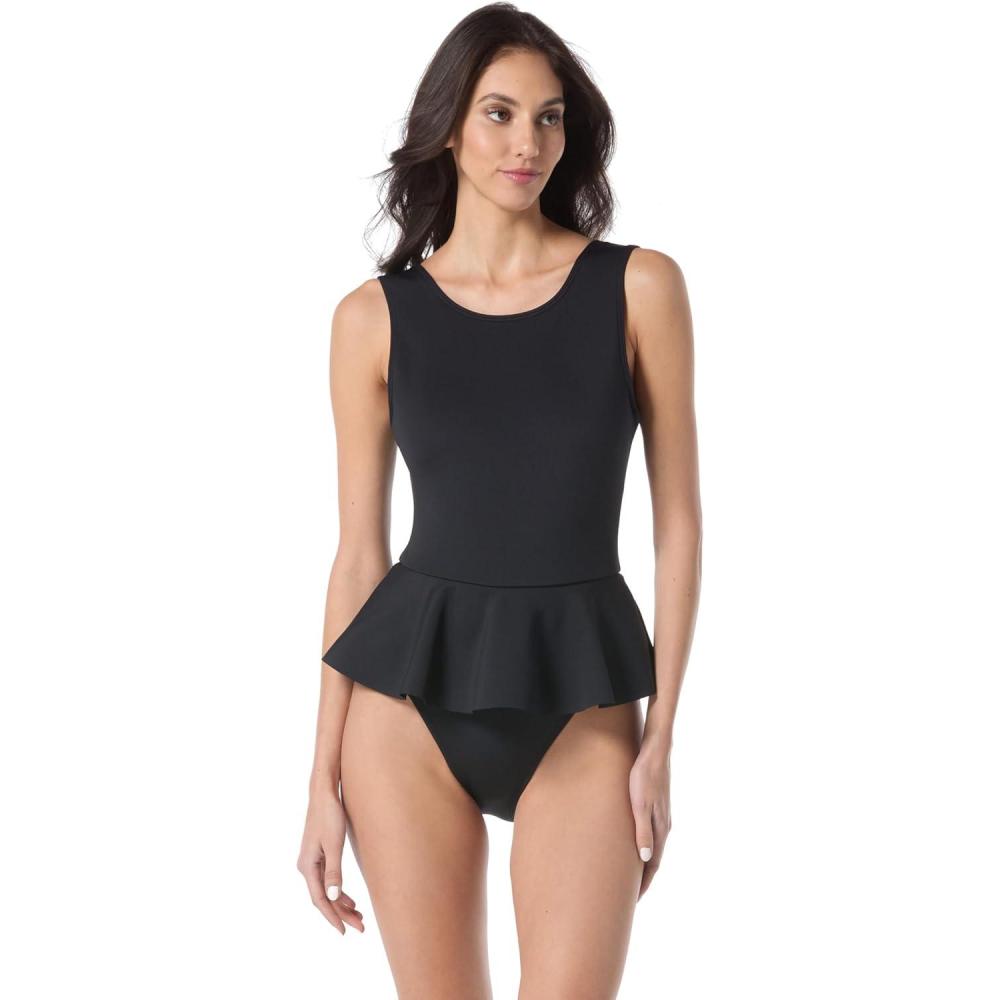 imageVince Camuto Womens High Neck Skirted One Piece SwimsuitBlack
