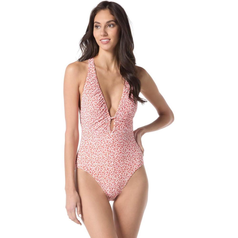 imageVince Camuto Womens Plunge VNeck One Piece SwimsuitCinnabar