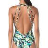 Vince Camuto Women’s Plunge V-Neck One Piece Swimsuit(Blue Multi)