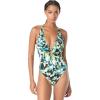 Vince Camuto Women’s Plunge V-Neck One Piece Swimsuit(Blue Multi)