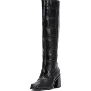 Vince Camuto Women’s Sangeti Wide Calf Knee High Boot(Black Croco Leather)