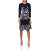 Vince Camuto Women’s 3/4 Sleeve High Neck Knit A-Line Mini Dress(Navy)