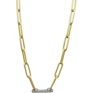 Vince Camuto Gold-Tone Paperclip Link Chain Necklace with Crystal Stone Pave Bar