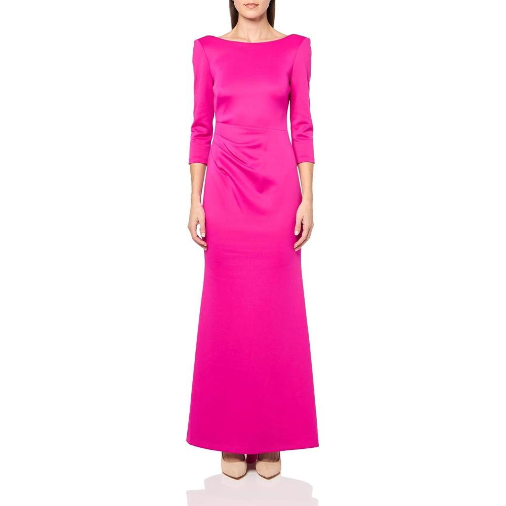image:imageVince Camuto Womens 34 Sleeve Boat Neck Ruched GownFuschia