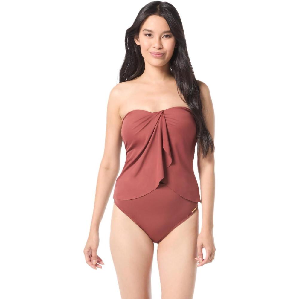 image:imageVince Camuto Womens Solid Bandeau TankiniBrown