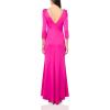 Vince Camuto Womens 3/4 Sleeve Boat Neck Ruched Gown(Fuschia)