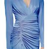 Vince Camuto Womens Long Sleeve V-Neck Ruched Sheath Mini Dress(Periwinkle)