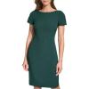 Vince Camuto Womens Short Sleeve Boat Neck Sheath Mini Dress(Hunter Green)
