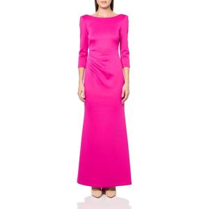 Vince Camuto Womens 3/4 Sleeve Boat Neck Ruched Gown(Fuschia)