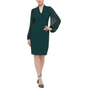 Vince Camuto Womens Stretch Crepe Bodycon Dress with Chiffon Balloon Sleeves(Hunter)