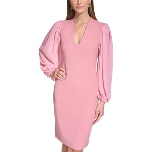 Vince Camuto Womens Stretch Crepe Bodycon Dress with Chiffon Balloon Sleeves(Mauve)