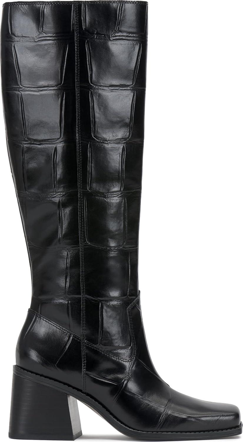 image:imageVince Camuto Sangeti Extra Wide Calf Heel Knee High BootBlack Croco Leather Wide Calf