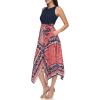 Vince Camuto Women’s Sleeveless High Neck Tie Waist Handkerchief Midi Dress(Plum)