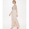 Vince Camuto Womens Sleeveless High Neck Sequin Chiffon Gown(Champagne)