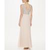 Vince Camuto Womens Sleeveless High Neck Sequin Chiffon Gown(Champagne)