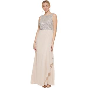 Vince Camuto Womens Sleeveless High Neck Sequin Chiffon Gown(Champagne)