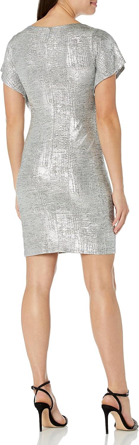image:imageVince Camuto Womens Foil Knit Flutter Sleeve Ruched BodyconSilver