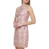 Vince Camuto Womens Sleeveless High Neck Sequin Shift Mini Dress(Rose)
