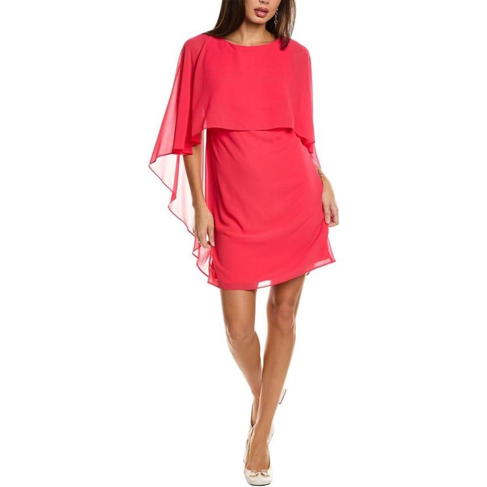 image:imageVince Camuto Womens Cap Overlay Boat Neck Chiffon Mini DressCherry