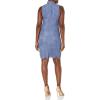 Vince Camuto Womens Lace High Neck Bodycon Dress with Scallop Hem(Denim)