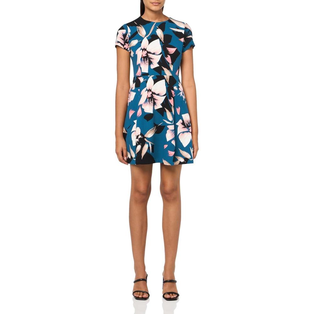 image:imageVince Camuto Womens Short Sleeve High Neck Aline Mini DressTeal