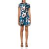 Vince Camuto Womens Short Sleeve High Neck A-line Mini Dress(Teal)