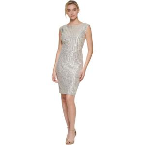 Vince Camuto Womens Cap Sleeve Boat Neck Sequin Sheath Mini Dress(Champagne)