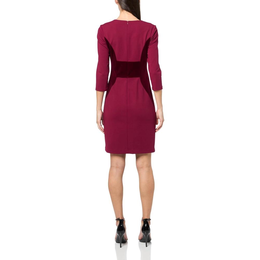 image:imageVince Camuto Womens 34 Sleeve Two Tone Velvet Detail Sheath Mini DressWine