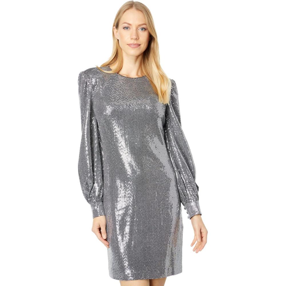 image:imageVince Camuto Womens Sequin Cocktail Dress with Puff SleevesSilver
